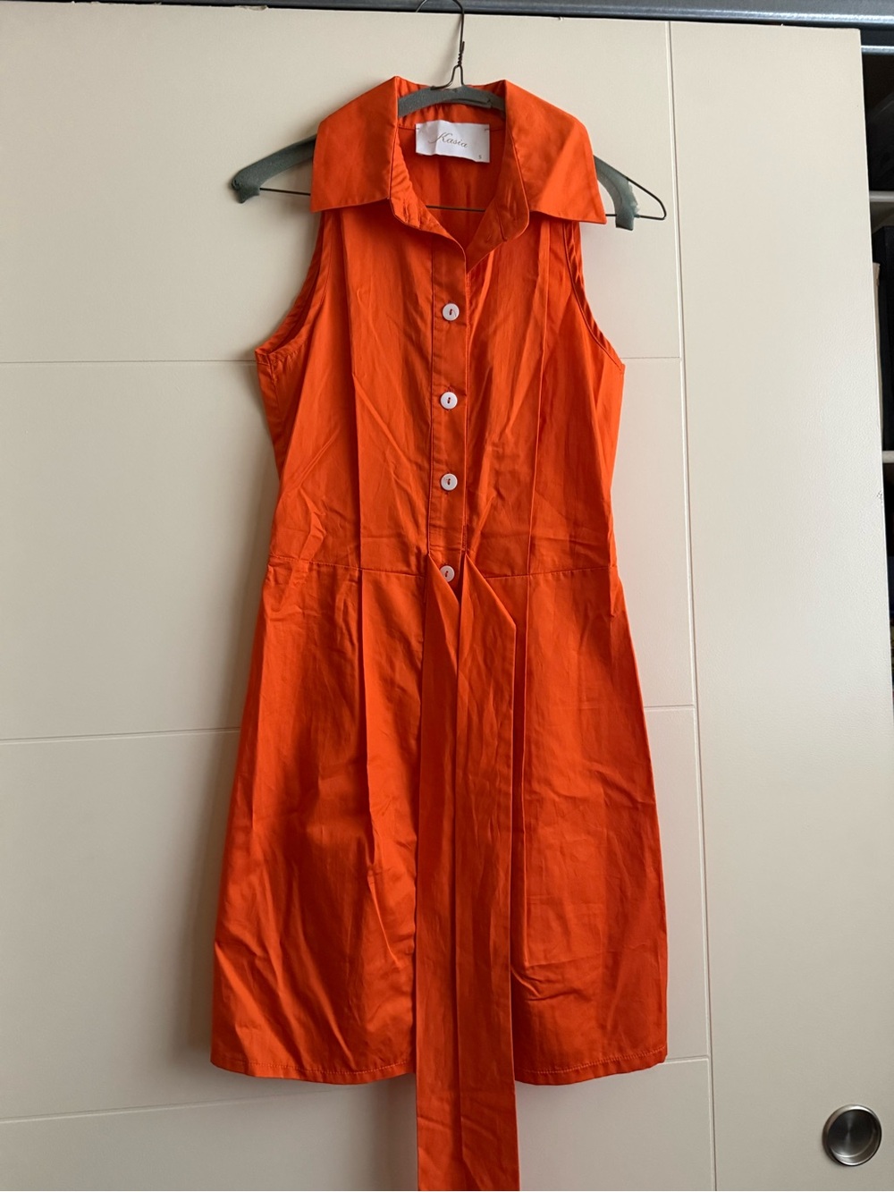 Kasia Made in Greece Anthropologie Sleeveless Orange Shirt Dress w/Tie Size S